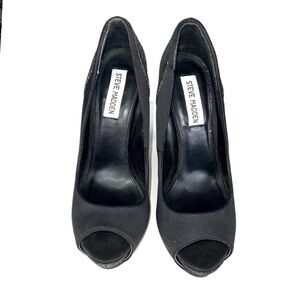 Steve Madden Black P Tessi Satin Toe Pump Stiletto Heel | Size US 7.5